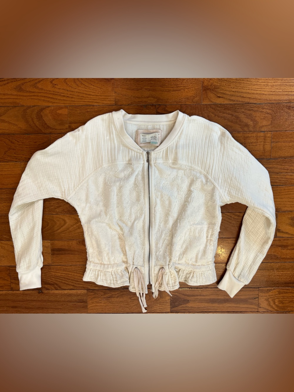Saturday Sunday Anthropologie Cream Cottagecore Zip Sweatshirt Women’s XS Boho